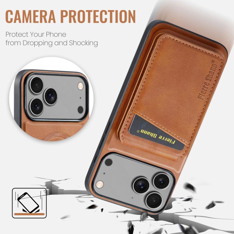 For iPhone 17 Pro Fierre Shann Cowhide Vertical Flip Magnetic Card Holder Phone Case(Brown) by FIERRE SHANN
