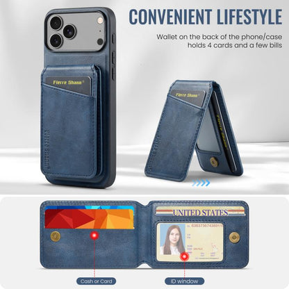 For iPhone 17 Pro Fierre Shann Cowhide Vertical Flip Magnetic Card Holder Phone Case(Blue) by FIERRE SHANN