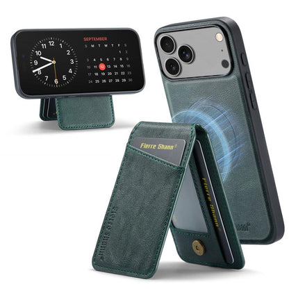 For iPhone 17 Pro Fierre Shann Cowhide Vertical Flip Magnetic Card Holder Phone Case(Green) by FIERRE SHANN