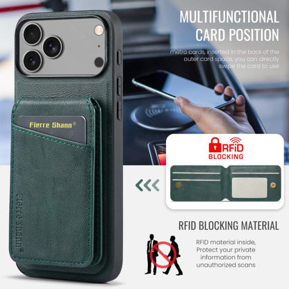 For iPhone 17 Pro Fierre Shann Cowhide Vertical Flip Magnetic Card Holder Phone Case(Green) by FIERRE SHANN