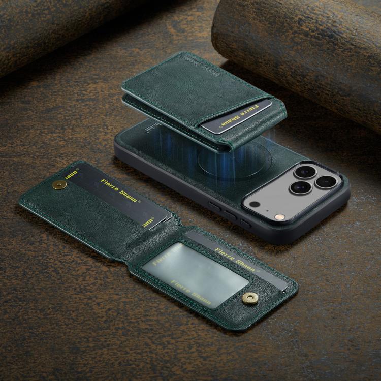 For iPhone 17 Pro Fierre Shann Cowhide Vertical Flip Magnetic Card Holder Phone Case(Green) by FIERRE SHANN