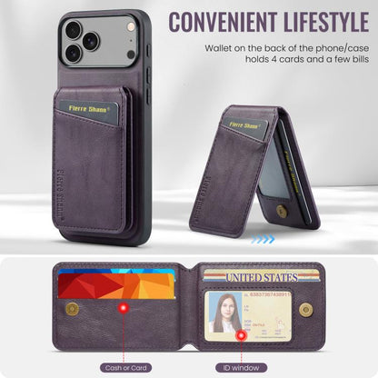 For iPhone 17 Pro Fierre Shann Cowhide Vertical Flip Magnetic Card Holder Phone Case(Purple) by FIERRE SHANN