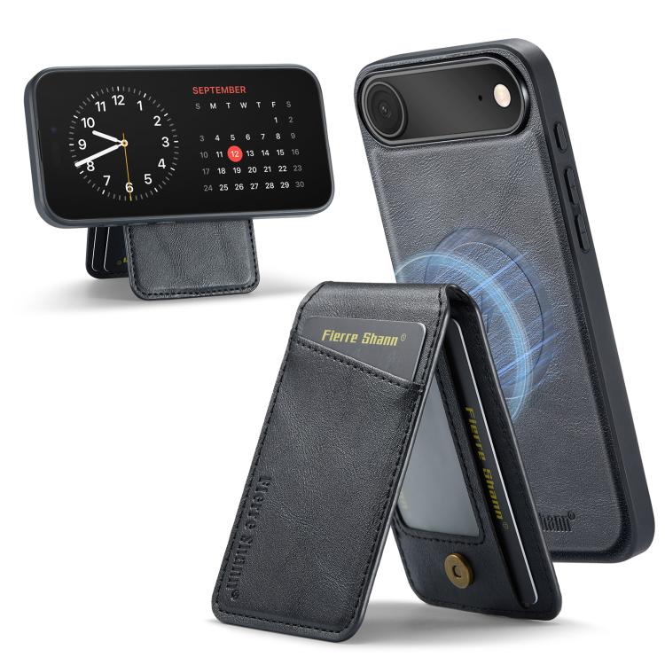 For iPhone Air Fierre Shann Cowhide Vertical Flip Magnetic Card Holder Phone Case(Black) by FIERRE SHANN