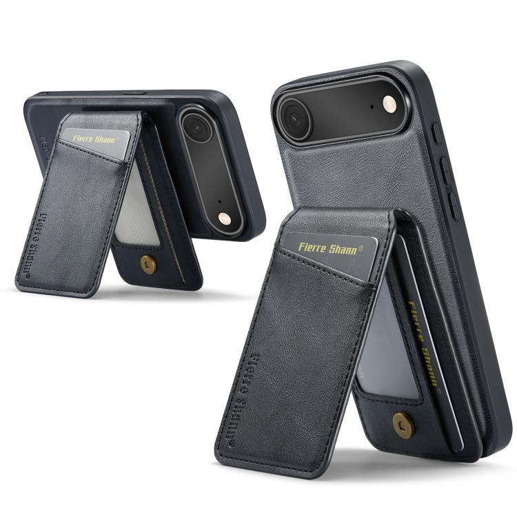 For iPhone Air Fierre Shann Cowhide Vertical Flip Magnetic Card Holder Phone Case(Black) by FIERRE SHANN