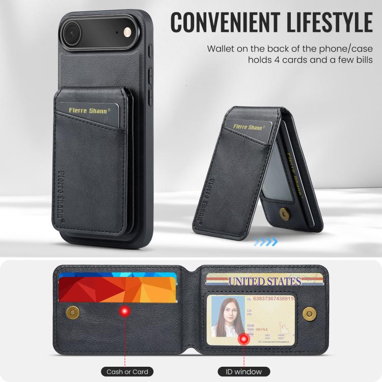 For iPhone Air Fierre Shann Cowhide Vertical Flip Magnetic Card Holder Phone Case(Black) by FIERRE SHANN