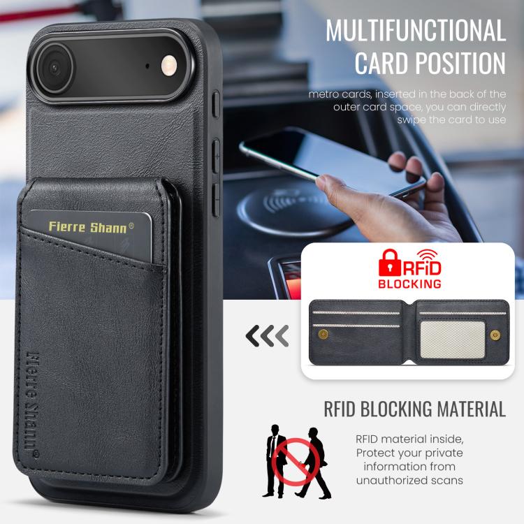 For iPhone Air Fierre Shann Cowhide Vertical Flip Magnetic Card Holder Phone Case(Black) by FIERRE SHANN