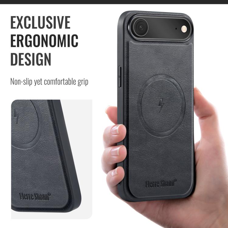 For iPhone Air Fierre Shann Cowhide Vertical Flip Magnetic Card Holder Phone Case(Black) by FIERRE SHANN