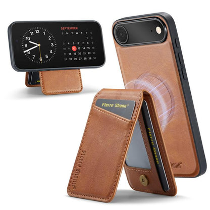 For iPhone Air Fierre Shann Cowhide Vertical Flip Magnetic Card Holder Phone Case(Brown) by FIERRE SHANN
