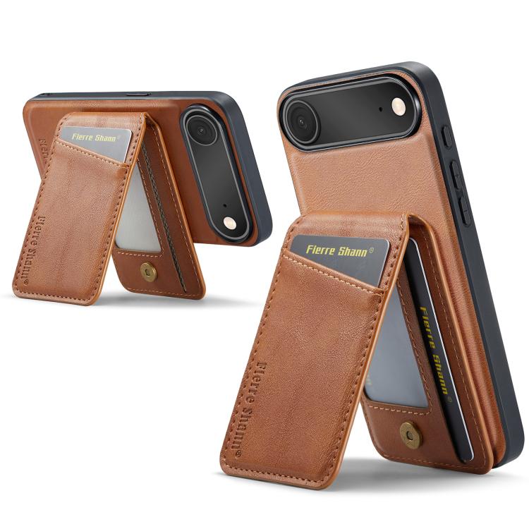 For iPhone Air Fierre Shann Cowhide Vertical Flip Magnetic Card Holder Phone Case(Brown) by FIERRE SHANN