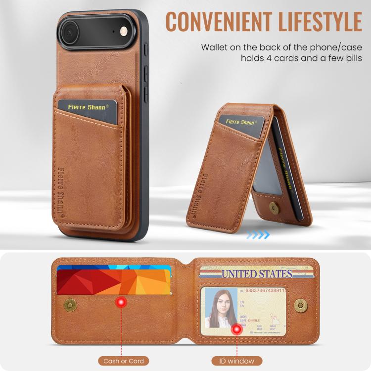 For iPhone Air Fierre Shann Cowhide Vertical Flip Magnetic Card Holder Phone Case(Brown) by FIERRE SHANN