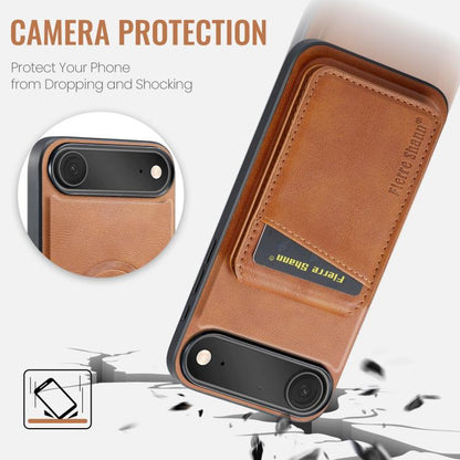 For iPhone Air Fierre Shann Cowhide Vertical Flip Magnetic Card Holder Phone Case(Brown) by FIERRE SHANN