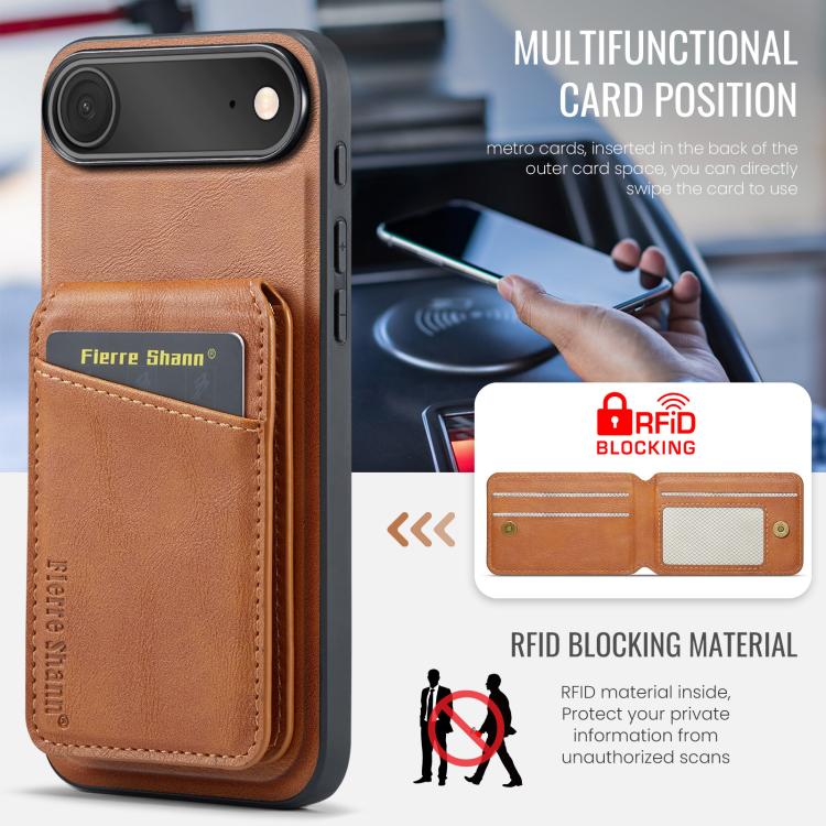 For iPhone Air Fierre Shann Cowhide Vertical Flip Magnetic Card Holder Phone Case(Brown) by FIERRE SHANN