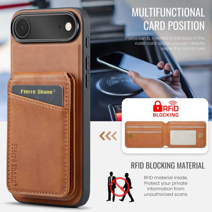 For iPhone Air Fierre Shann Cowhide Vertical Flip Magnetic Card Holder Phone Case(Brown) by FIERRE SHANN