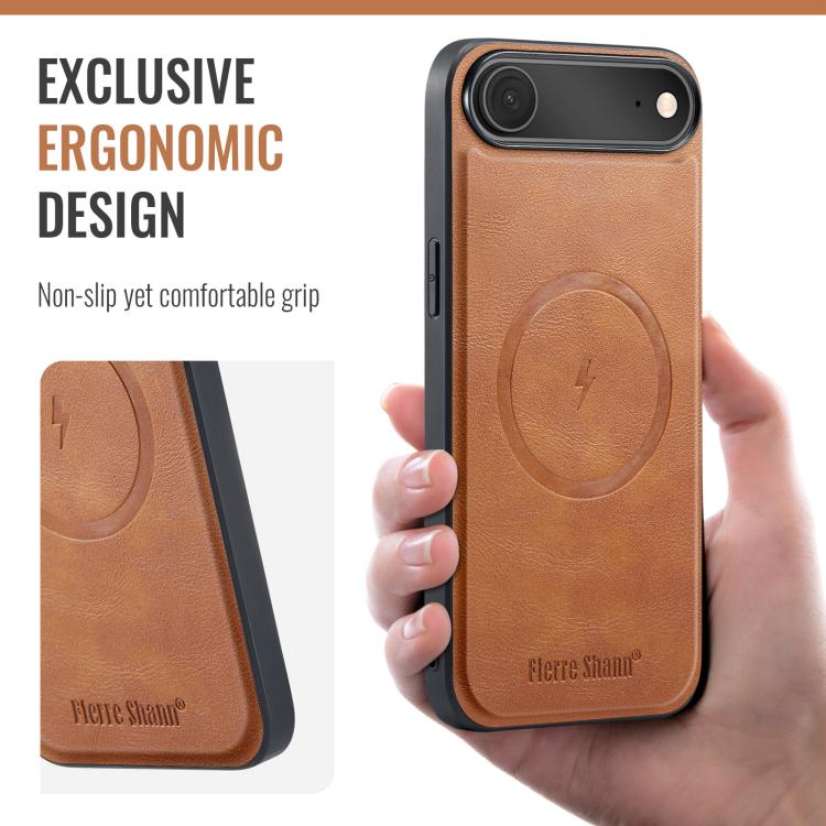 For iPhone Air Fierre Shann Cowhide Vertical Flip Magnetic Card Holder Phone Case(Brown) by FIERRE SHANN