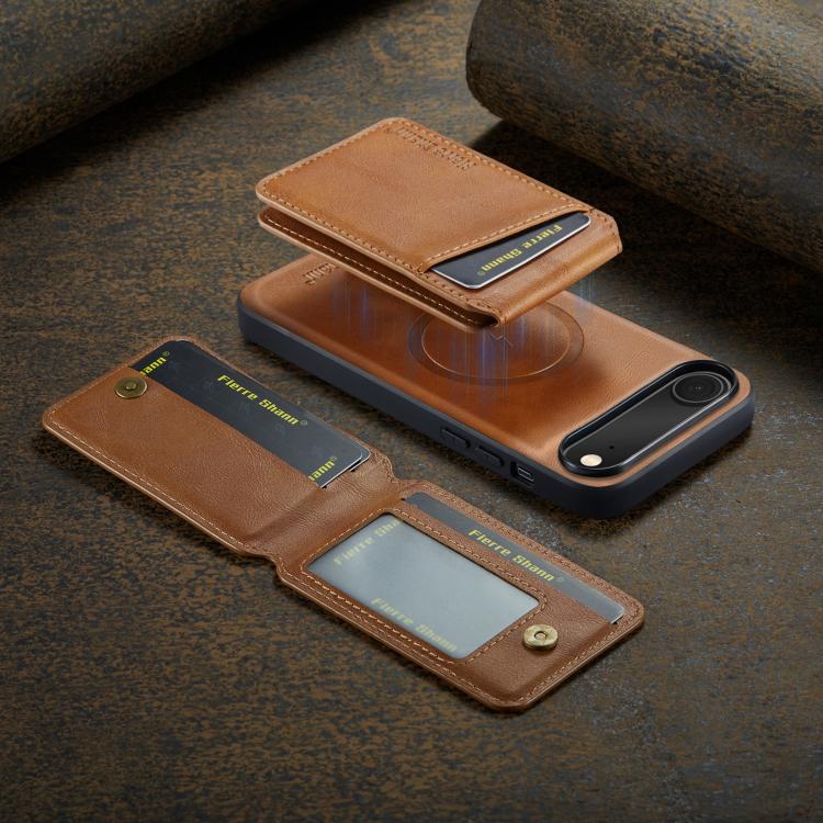 For iPhone Air Fierre Shann Cowhide Vertical Flip Magnetic Card Holder Phone Case(Brown) by FIERRE SHANN
