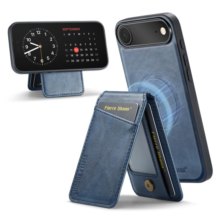 For iPhone Air Fierre Shann Cowhide Vertical Flip Magnetic Card Holder Phone Case(Blue) by FIERRE SHANN