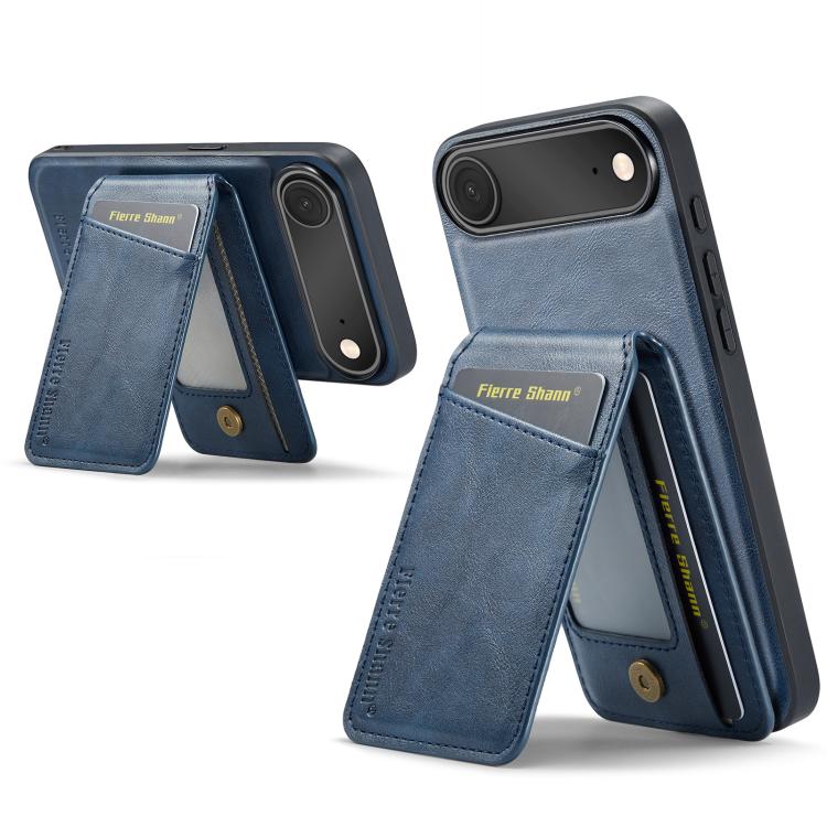 For iPhone Air Fierre Shann Cowhide Vertical Flip Magnetic Card Holder Phone Case(Blue) by FIERRE SHANN