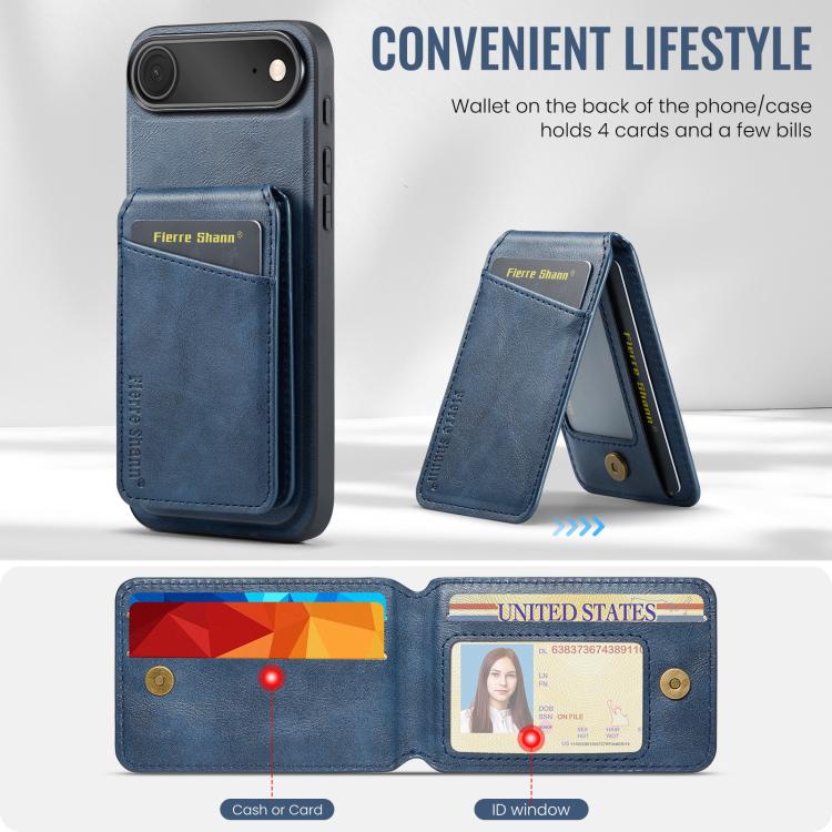 For iPhone Air Fierre Shann Cowhide Vertical Flip Magnetic Card Holder Phone Case(Blue) by FIERRE SHANN