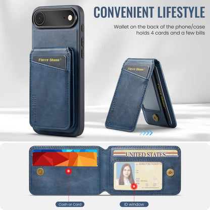 For iPhone Air Fierre Shann Cowhide Vertical Flip Magnetic Card Holder Phone Case(Blue) by FIERRE SHANN