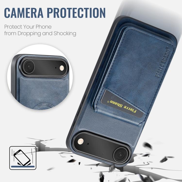 For iPhone Air Fierre Shann Cowhide Vertical Flip Magnetic Card Holder Phone Case(Blue) by FIERRE SHANN