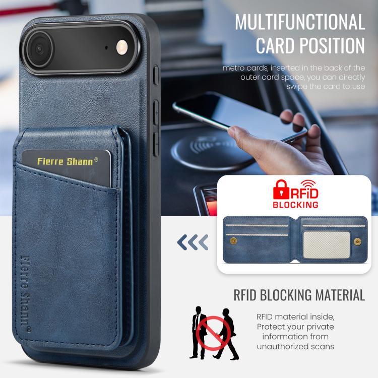 For iPhone Air Fierre Shann Cowhide Vertical Flip Magnetic Card Holder Phone Case(Blue) by FIERRE SHANN