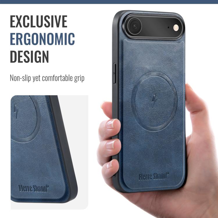 For iPhone Air Fierre Shann Cowhide Vertical Flip Magnetic Card Holder Phone Case(Blue) by FIERRE SHANN