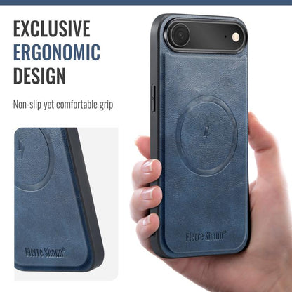 For iPhone Air Fierre Shann Cowhide Vertical Flip Magnetic Card Holder Phone Case(Blue) by FIERRE SHANN