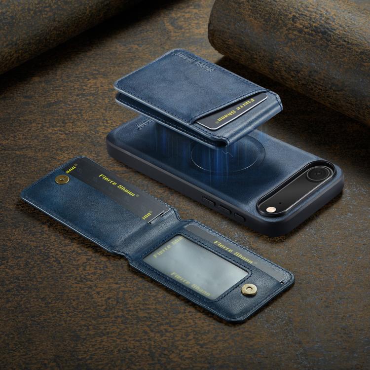 For iPhone Air Fierre Shann Cowhide Vertical Flip Magnetic Card Holder Phone Case(Blue) by FIERRE SHANN