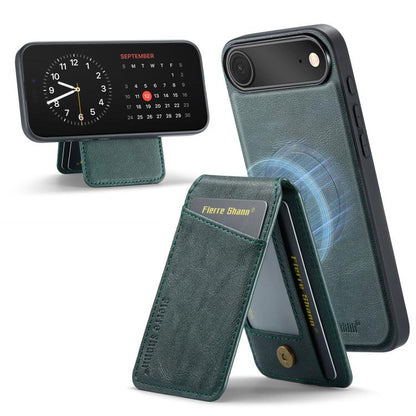 For iPhone Air Fierre Shann Cowhide Vertical Flip Magnetic Card Holder Phone Case(Green) by FIERRE SHANN