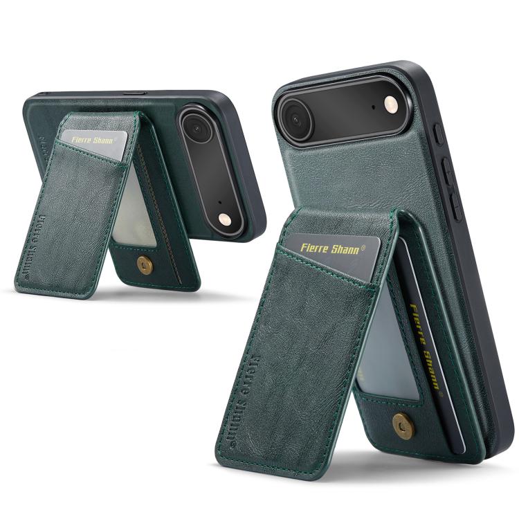 For iPhone Air Fierre Shann Cowhide Vertical Flip Magnetic Card Holder Phone Case(Green) by FIERRE SHANN