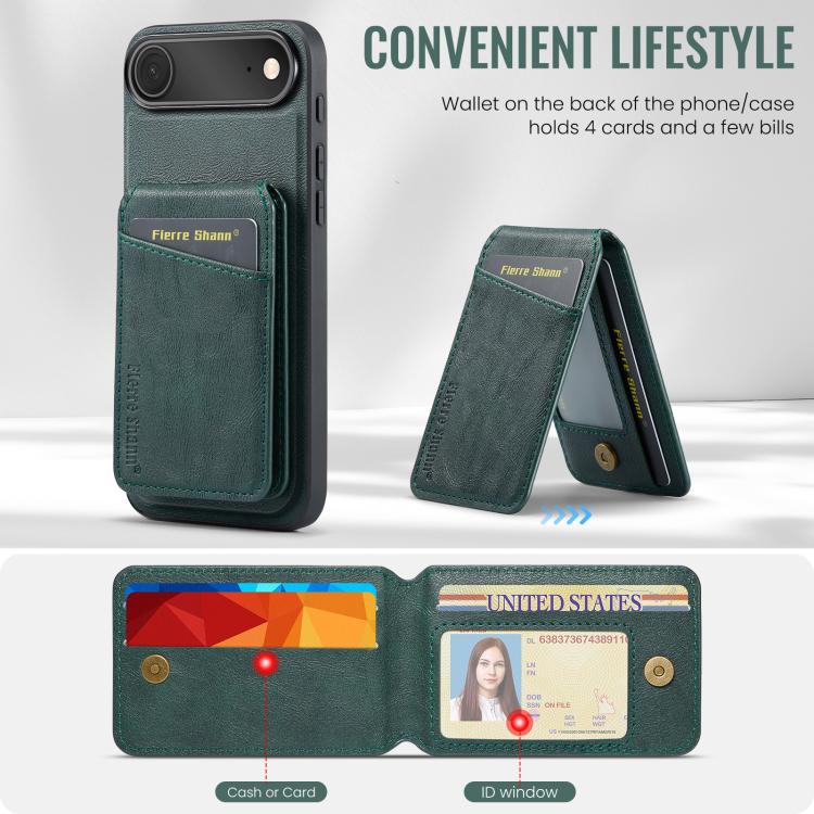 For iPhone Air Fierre Shann Cowhide Vertical Flip Magnetic Card Holder Phone Case(Green) by FIERRE SHANN