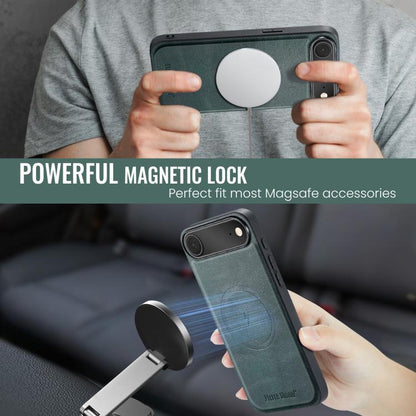 For iPhone Air Fierre Shann Cowhide Vertical Flip Magnetic Card Holder Phone Case(Green) by FIERRE SHANN