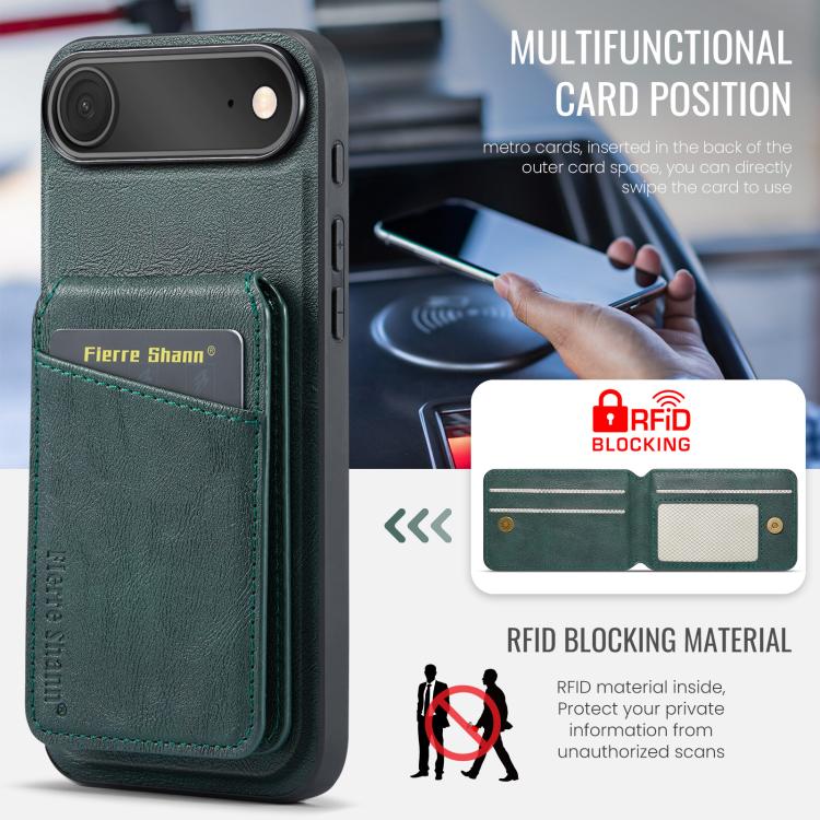 For iPhone Air Fierre Shann Cowhide Vertical Flip Magnetic Card Holder Phone Case(Green) by FIERRE SHANN