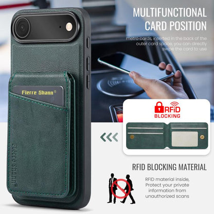 For iPhone Air Fierre Shann Cowhide Vertical Flip Magnetic Card Holder Phone Case(Green) by FIERRE SHANN