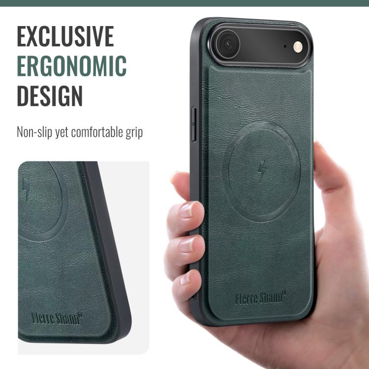For iPhone Air Fierre Shann Cowhide Vertical Flip Magnetic Card Holder Phone Case(Green) by FIERRE SHANN