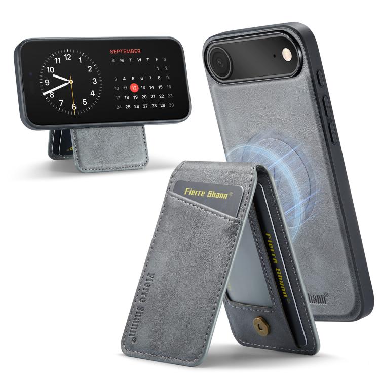 For iPhone Air Fierre Shann Cowhide Vertical Flip Magnetic Card Holder Phone Case(Grey) by FIERRE SHANN