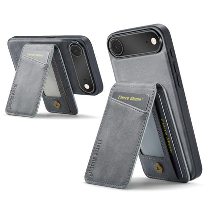 For iPhone Air Fierre Shann Cowhide Vertical Flip Magnetic Card Holder Phone Case(Grey) by FIERRE SHANN
