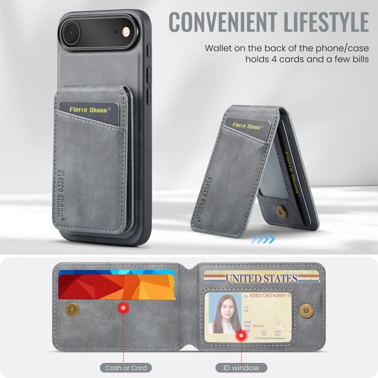 For iPhone Air Fierre Shann Cowhide Vertical Flip Magnetic Card Holder Phone Case(Grey) by FIERRE SHANN