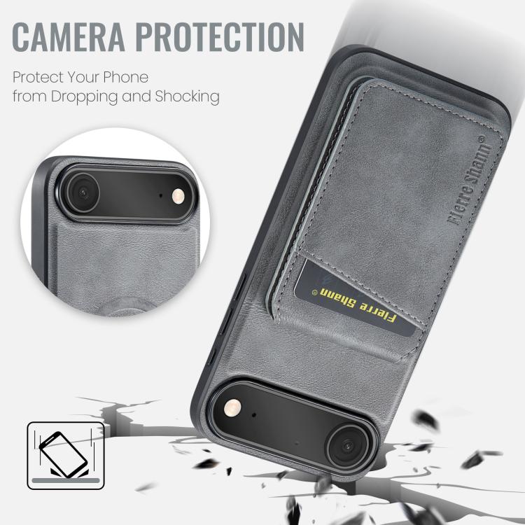 For iPhone Air Fierre Shann Cowhide Vertical Flip Magnetic Card Holder Phone Case(Grey) by FIERRE SHANN