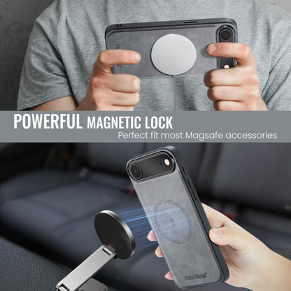 For iPhone Air Fierre Shann Cowhide Vertical Flip Magnetic Card Holder Phone Case(Grey) by FIERRE SHANN