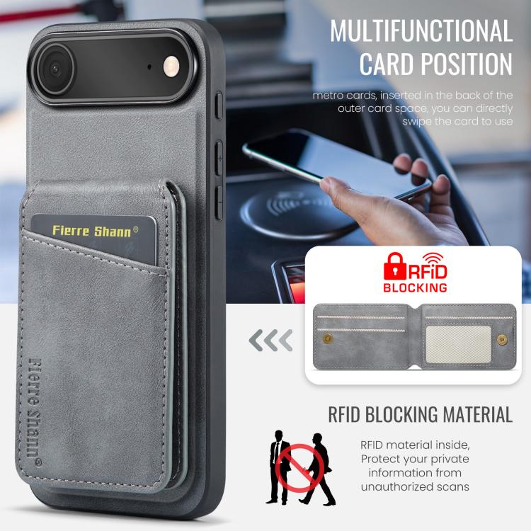 For iPhone Air Fierre Shann Cowhide Vertical Flip Magnetic Card Holder Phone Case(Grey) by FIERRE SHANN