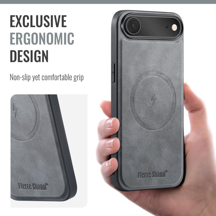 For iPhone Air Fierre Shann Cowhide Vertical Flip Magnetic Card Holder Phone Case(Grey) by FIERRE SHANN