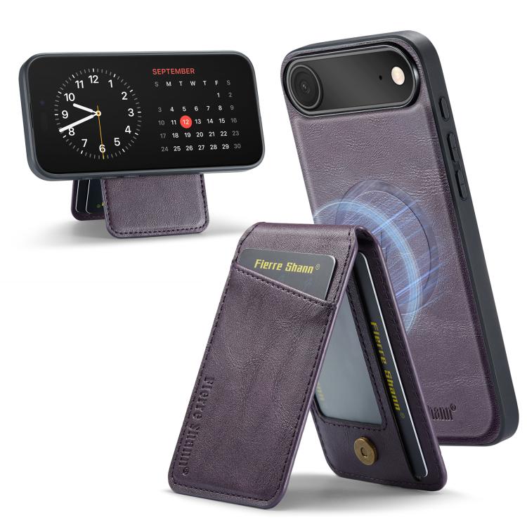 For iPhone Air Fierre Shann Cowhide Vertical Flip Magnetic Card Holder Phone Case(Purple) by FIERRE SHANN