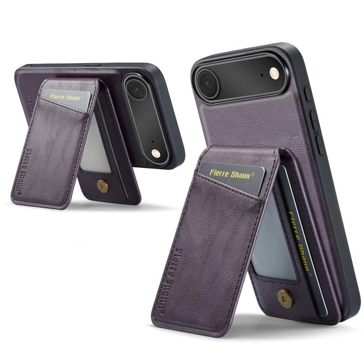 For iPhone Air Fierre Shann Cowhide Vertical Flip Magnetic Card Holder Phone Case(Purple) by FIERRE SHANN