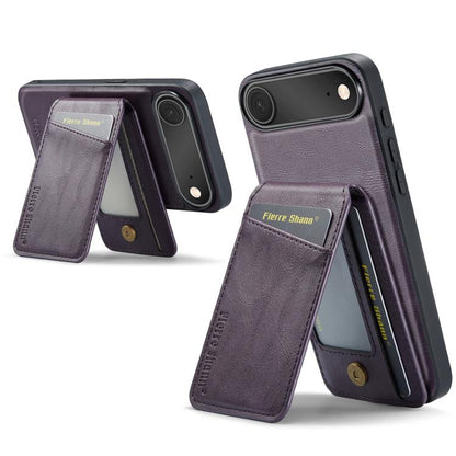 For iPhone Air Fierre Shann Cowhide Vertical Flip Magnetic Card Holder Phone Case(Purple) by FIERRE SHANN