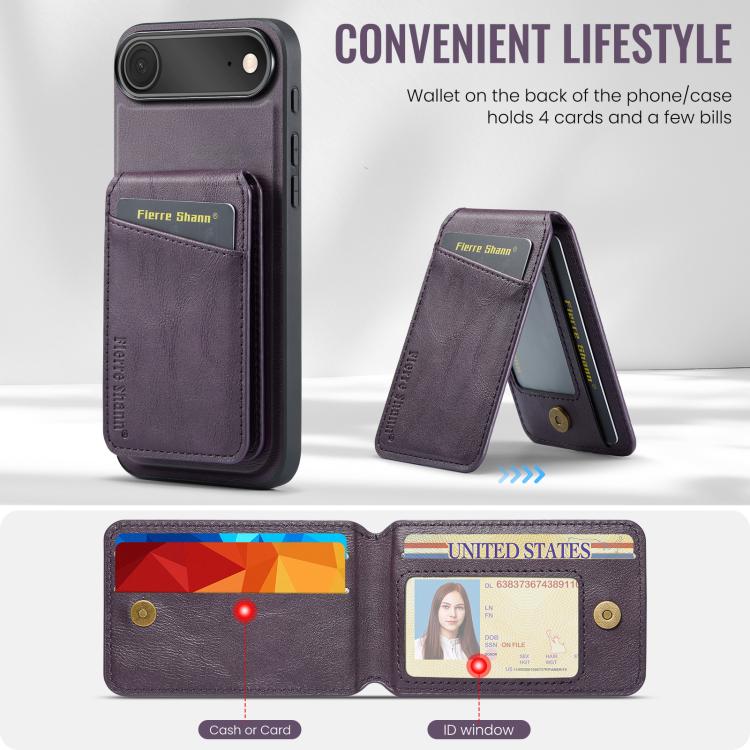 For iPhone Air Fierre Shann Cowhide Vertical Flip Magnetic Card Holder Phone Case(Purple) by FIERRE SHANN