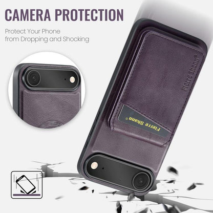 For iPhone Air Fierre Shann Cowhide Vertical Flip Magnetic Card Holder Phone Case(Purple) by FIERRE SHANN