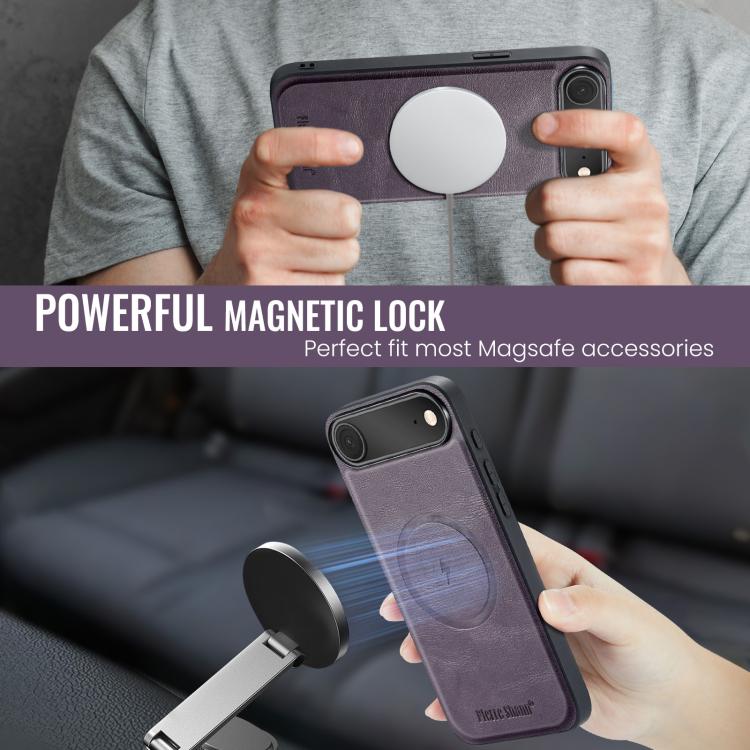 For iPhone Air Fierre Shann Cowhide Vertical Flip Magnetic Card Holder Phone Case(Purple) by FIERRE SHANN