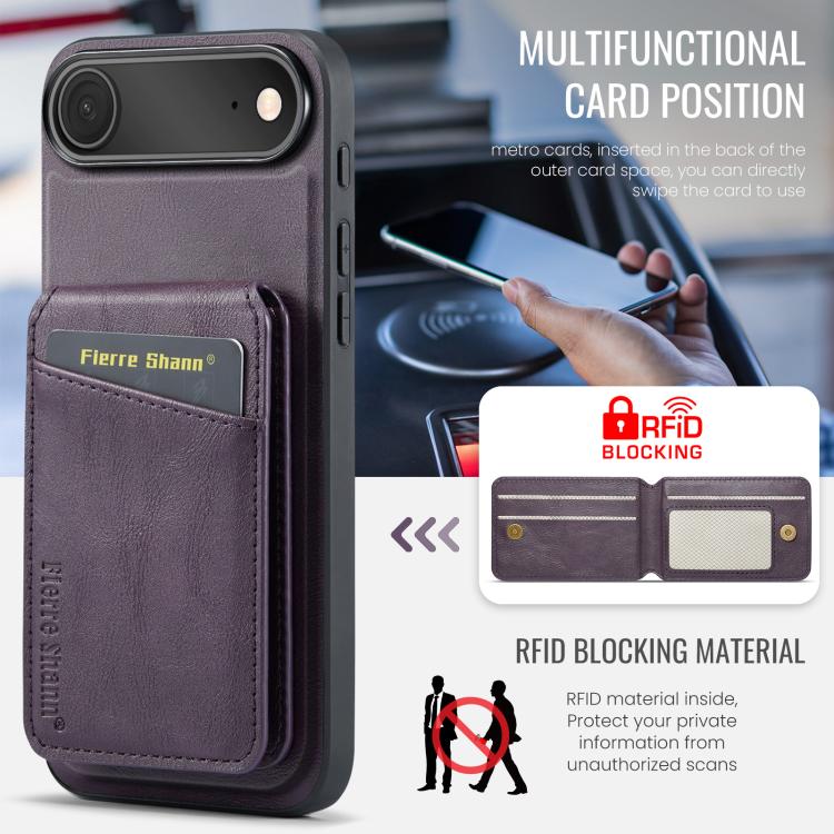 For iPhone Air Fierre Shann Cowhide Vertical Flip Magnetic Card Holder Phone Case(Purple) by FIERRE SHANN