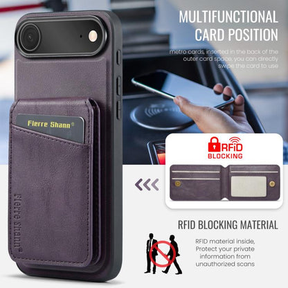 For iPhone Air Fierre Shann Cowhide Vertical Flip Magnetic Card Holder Phone Case(Purple) by FIERRE SHANN